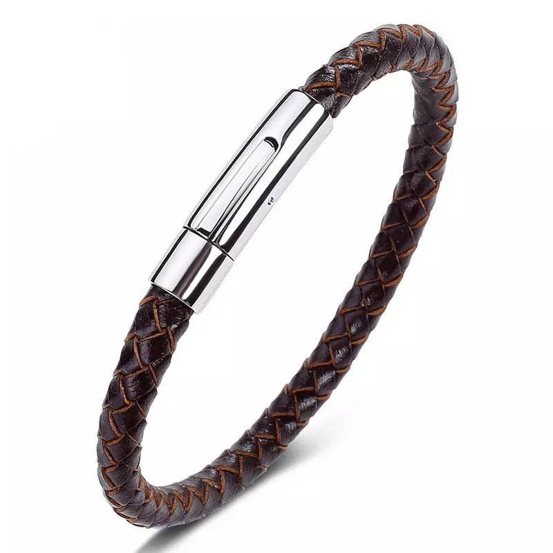 Glen Ogal - Single Silver Clasp Brown Leather Bracelet | Putti Fine Fashions 