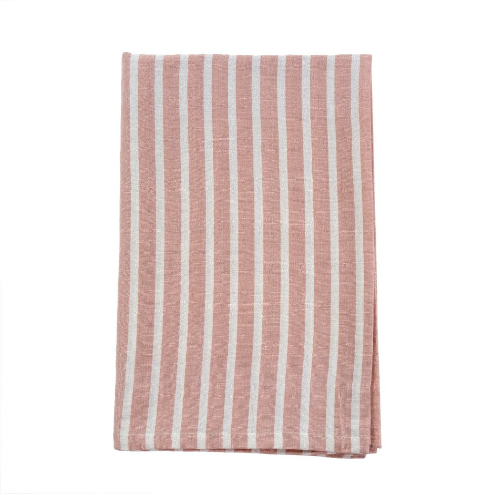 Coral Cotton Striped Tablecloth