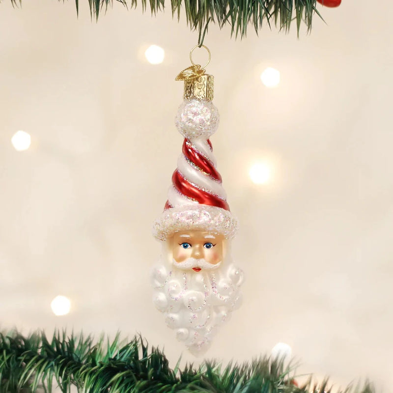 Old World Christmas Peppermint Twist Santa Glass Ornament | Putti Christmas
