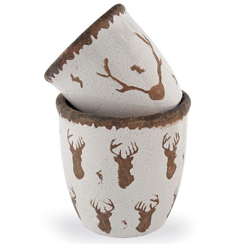 Mud Pie Deer Antler Terracotta Planter - Large | Putti Christmas 