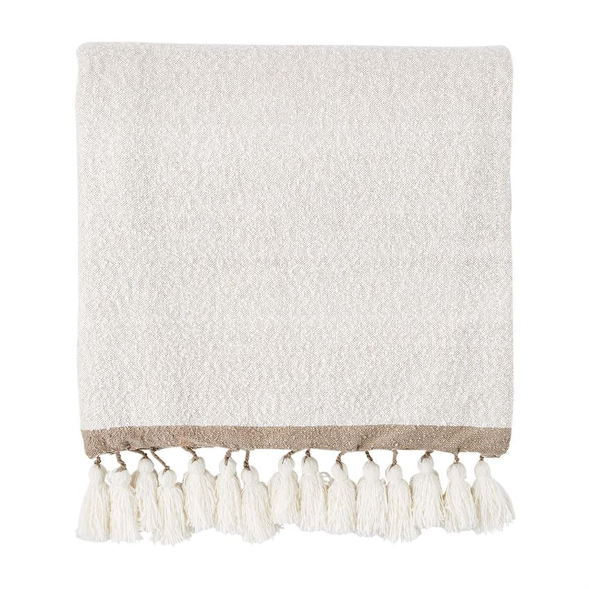 Mud Pie White Tassel Throw with Border | Putti Fine Furnishings