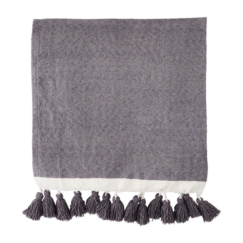 Mud Pie Grey Tassel Throw with Border | Putti Fine Furnishings