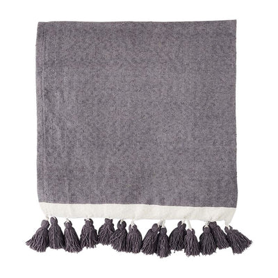 Mud Pie Grey Tassel Throw with Border | Putti Fine Furnishings