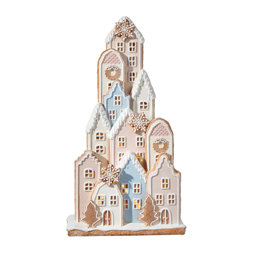 Pastel Iced Gingerbread Lighted Village | Putti Christmas Canada 