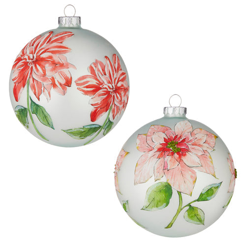 Watercolor Red Ponsettia Matte Glass Ball Ornament