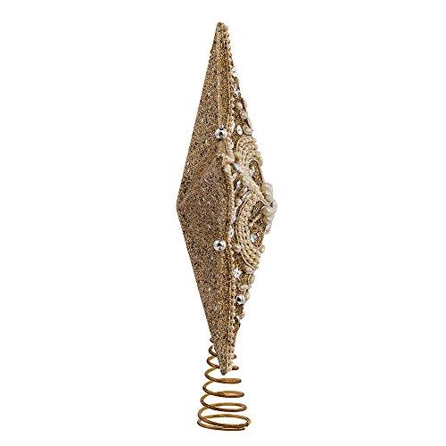 Kurt Adler Gold and Platinum Beaded Star Tree Toper | Putti Christmas