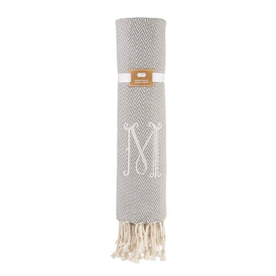 Monogrammed Herringbone Throw - Initial T, MP-Mud Pie, Putti Fine Furnishings