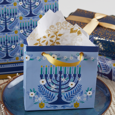 Menorah Lights Christmas Gift Bag | Putti Hanukkah Canada