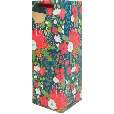 Yuletide Blooms Christmas Bottle Bag | Putti Christmas Gift Bags