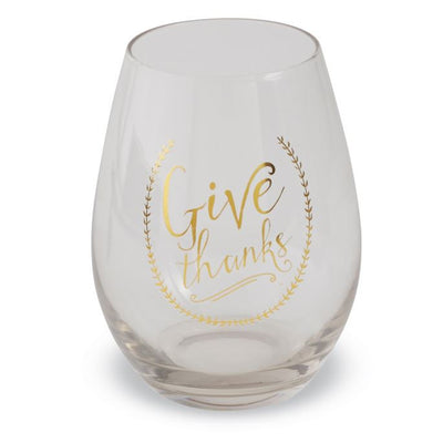 "Give Thanks" Stemless Wine Glass, MP-Mud Pie, Putti Fine Furnishings