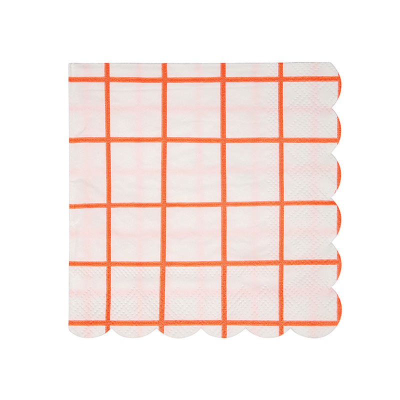 Meri Meri Coral Grid Paper Napkins -Small, MM-Meri Meri UK, Putti Fine Furnishings