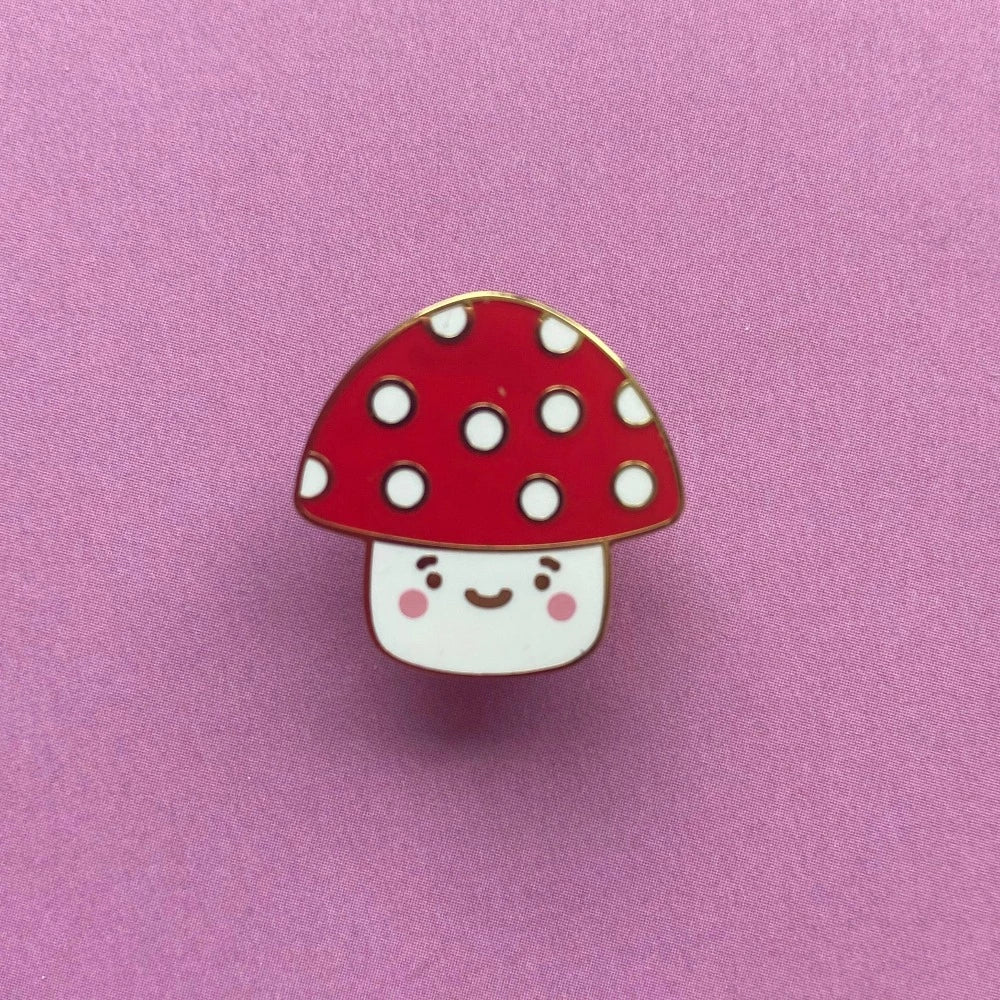 Cute Kawaii Mushroom Enamel Pin Red | Le Petite Putti Canada
