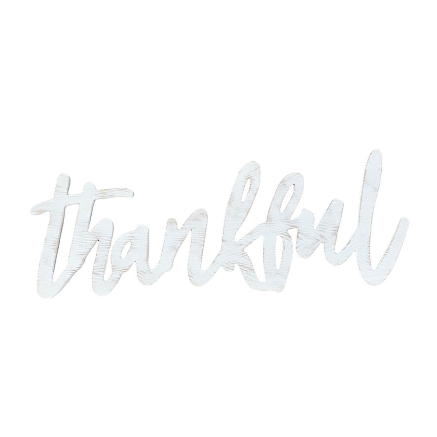 Wooden Thankful Script Word Sign