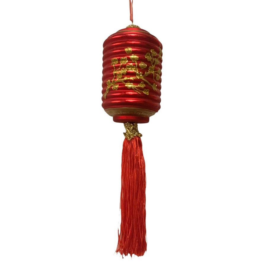 Oriental Lantern Glass Ornament - Red