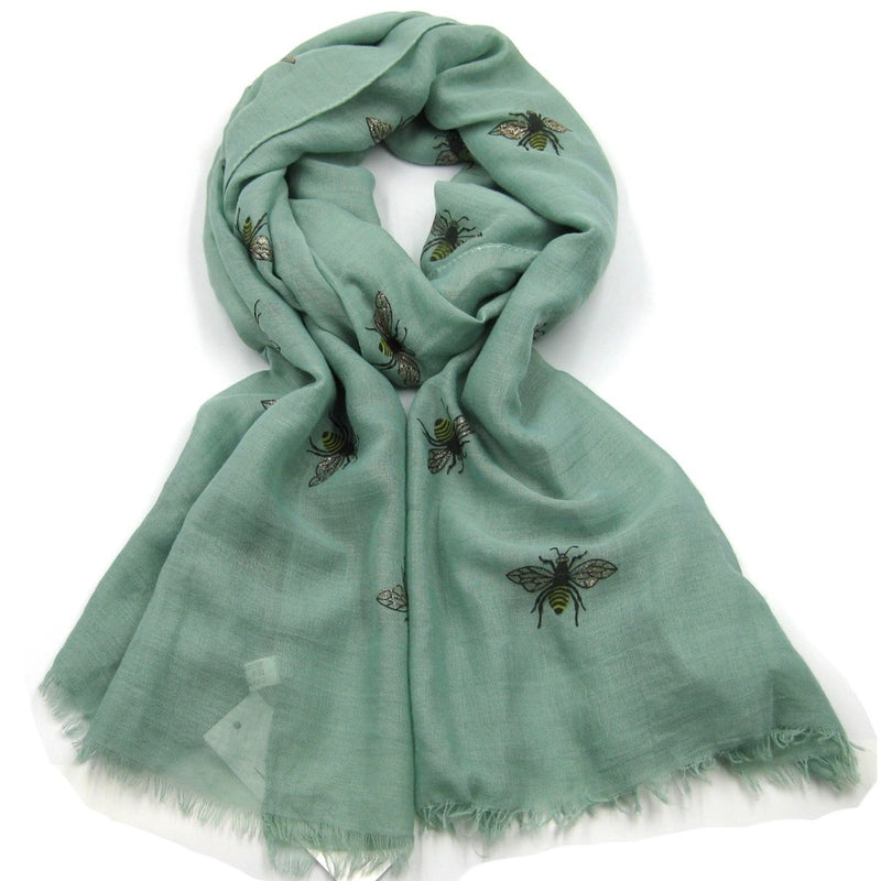 Glitter Bee Print Scarf - Dark Green - Putti Fine Furnishings