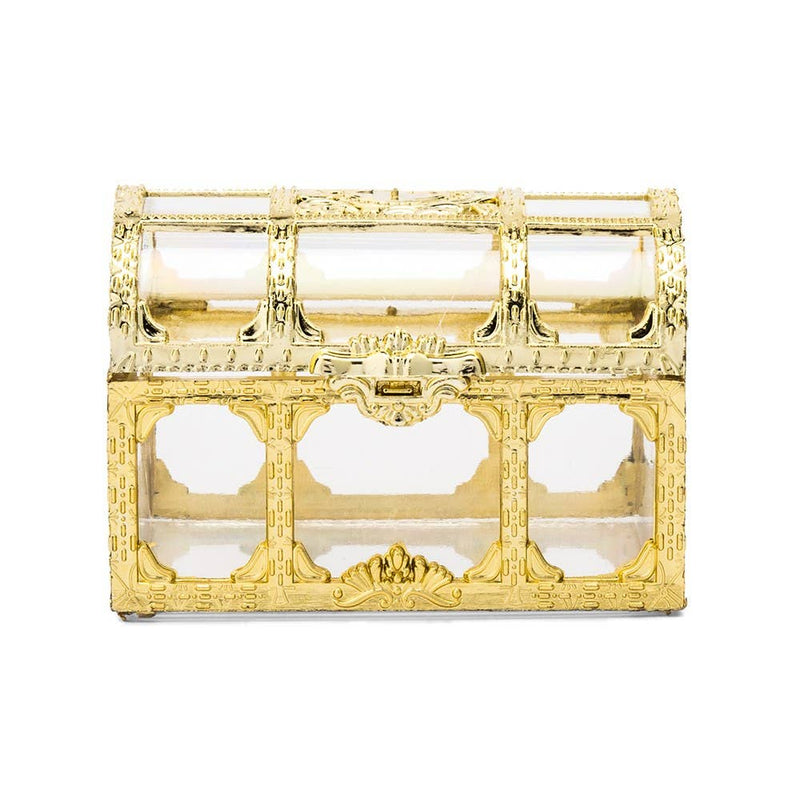 Small Clear Plastic Favor Container Set- Gold Treasure Chest
