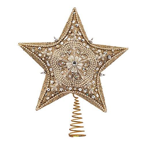 Kurt Adler Gold and Platinum Beaded Star Tree Toper | Putti Christmas