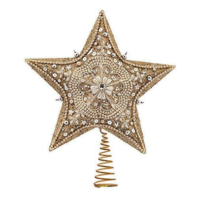 Kurt Adler Gold and Platinum Beaded Star Tree Toper | Putti Christmas