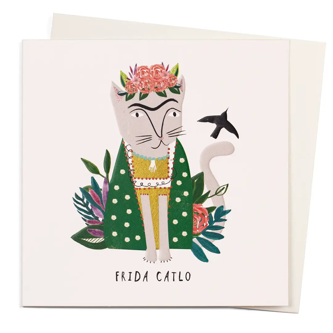 "Frida Catlo" Cat Fida Khalo Greeting Card | Putti Celebrations