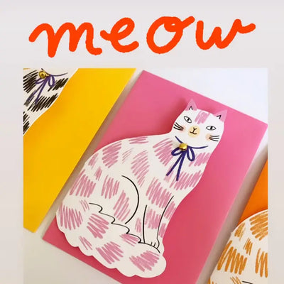 Sitting Kitty Shapped Card - Pink | Putti Greeting Cards Canada