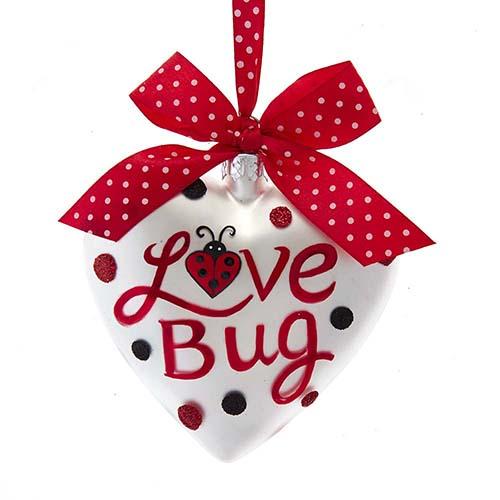 Kurt Adler Love Bug Ladybug Glass Heart Ornament | Putti Christmas Canada