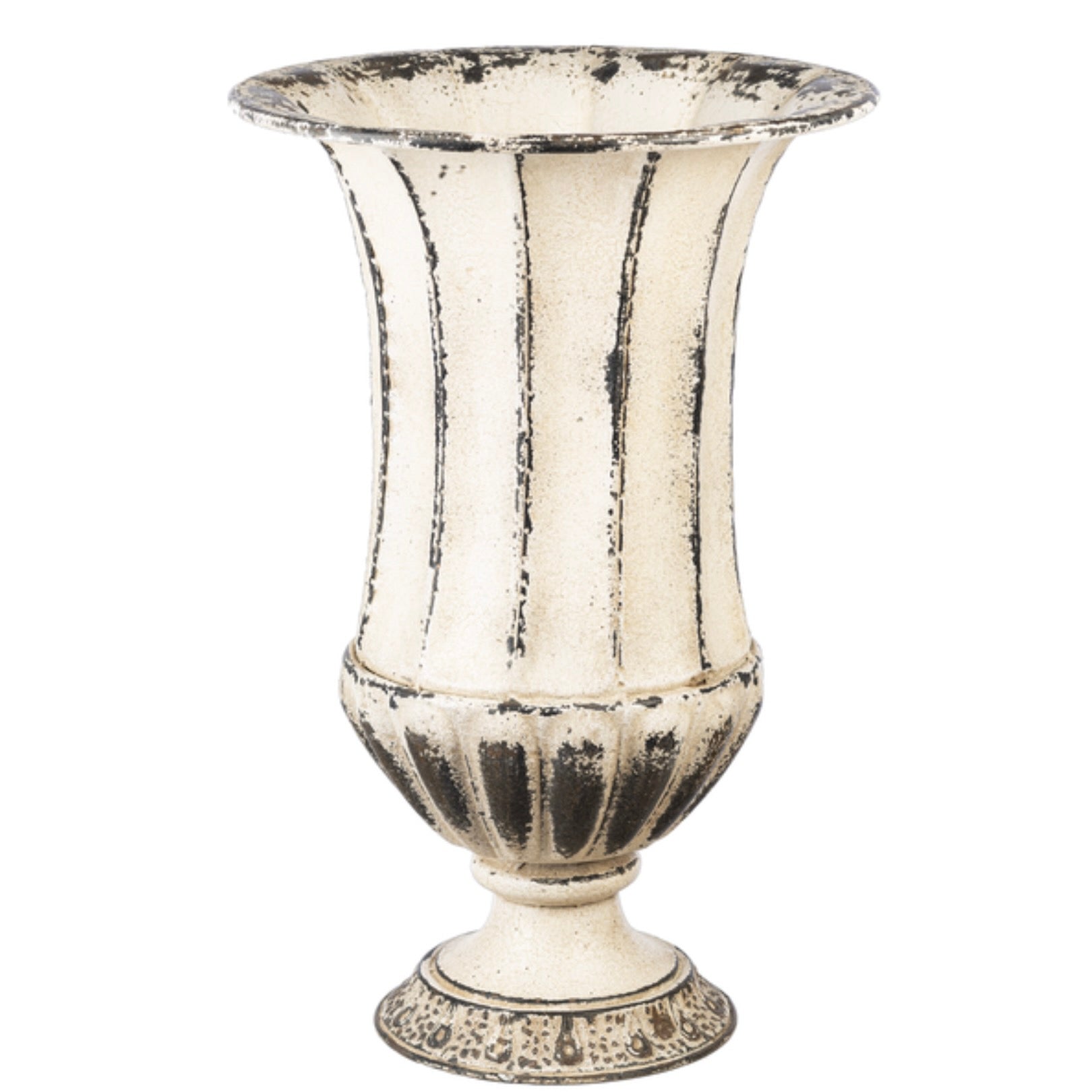 Large White Washed Metal Urn