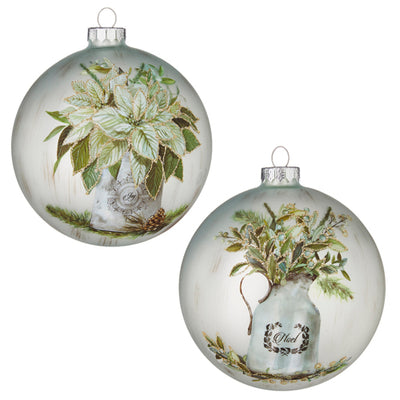 Winter Farmhouse Floral Glass Ball Ornament - Greenery