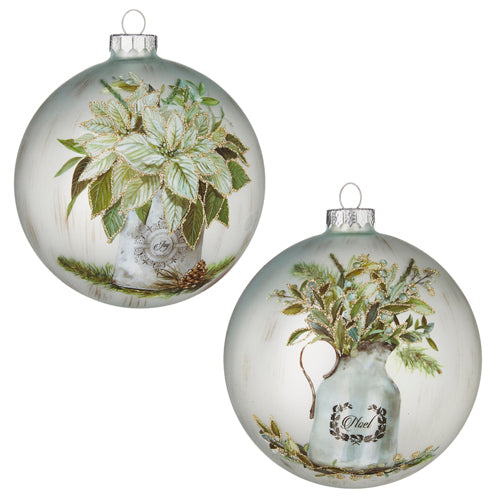 Winter Farmhouse Floral Glass Ball Ornament - Greenery