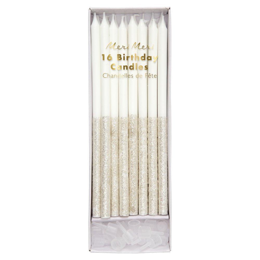 Meri Meri Silver Glitter Dipped Candles | Putti Party Supplies