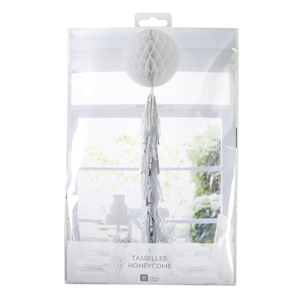 Decadent Decs Honeycomb Tasseled Decoration - White -  Decorations - Talking Tables - Putti Fine Furnishings Toronto Canada - 3