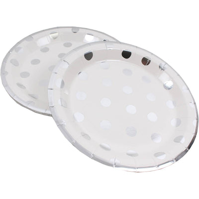 Polka Dot Paper Plates -Silver Foil, GR-Ginger Ray UK, Putti Fine Furnishings