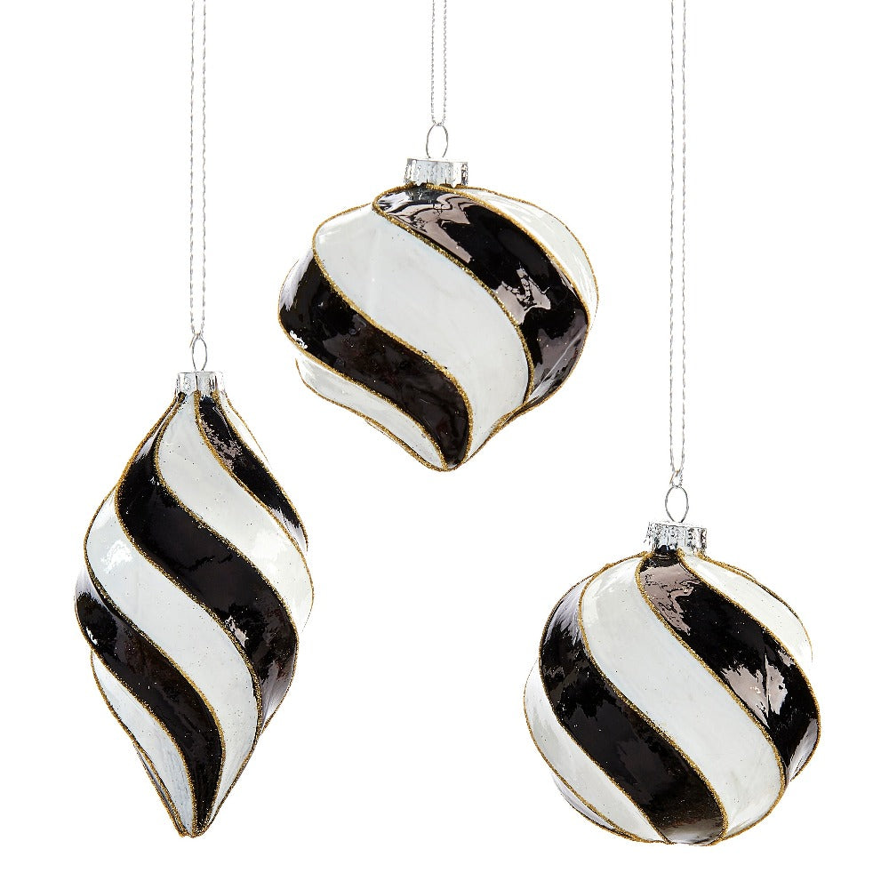 Black and White Spiral Glass Christmas Ornament | Putti Christmas