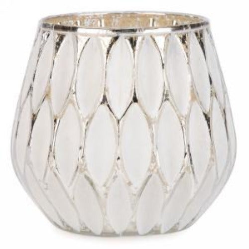 White and Silver Glass Candle Holder | Putti Fine Furnishings Canada 