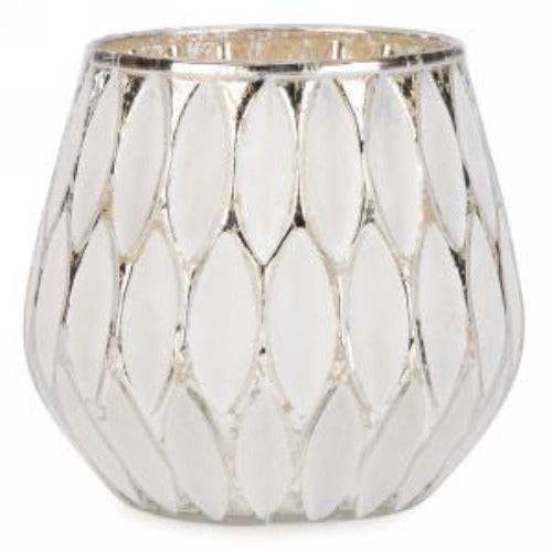 White and Silver Glass Candle Holder | Putti Fine Furnishings Canada