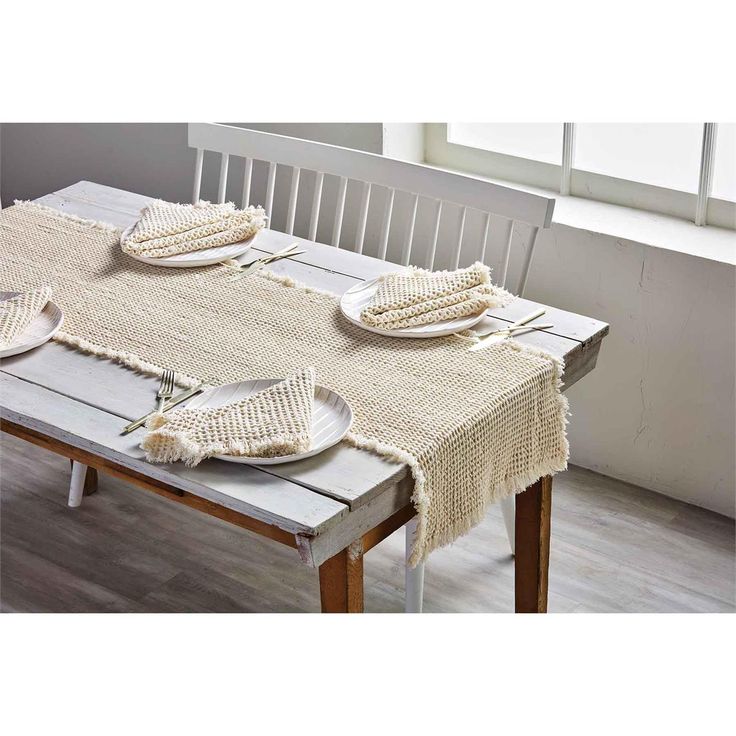 Mud Pie Waffle Weave Table Runner - Cream | Putti Fine Furnishings
