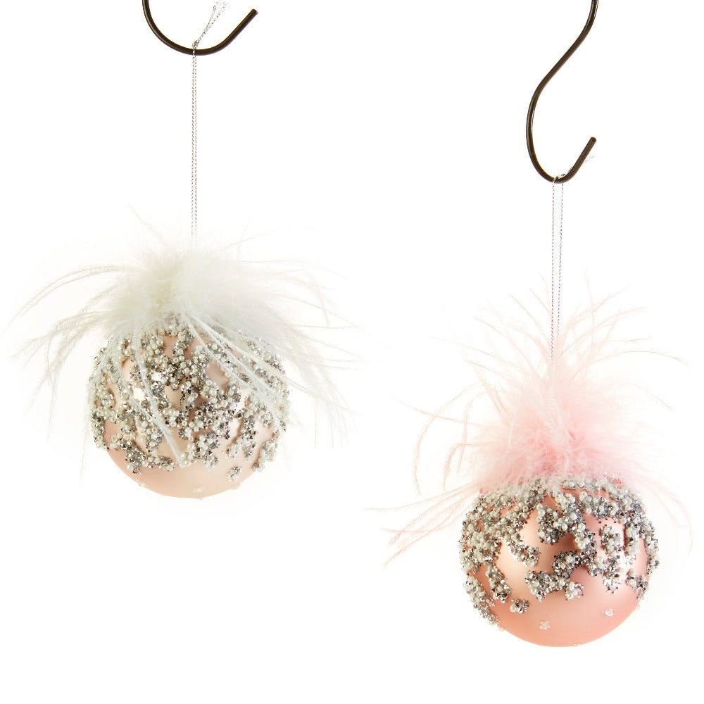 Blush with Feathers Glass Ball Ornament