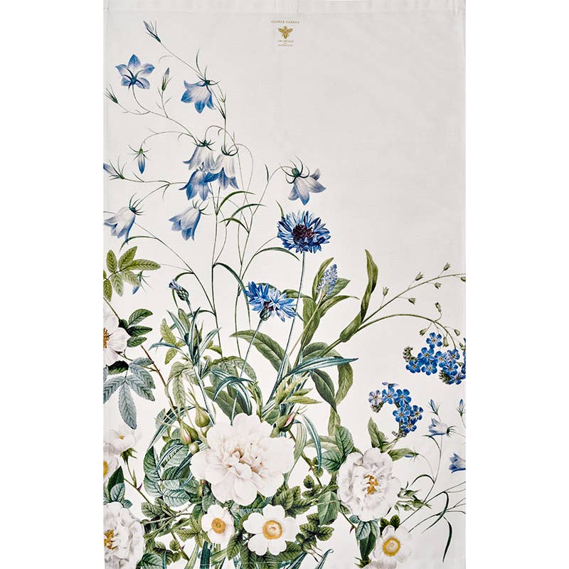 Blue Flower Garden Organic Tea Towel