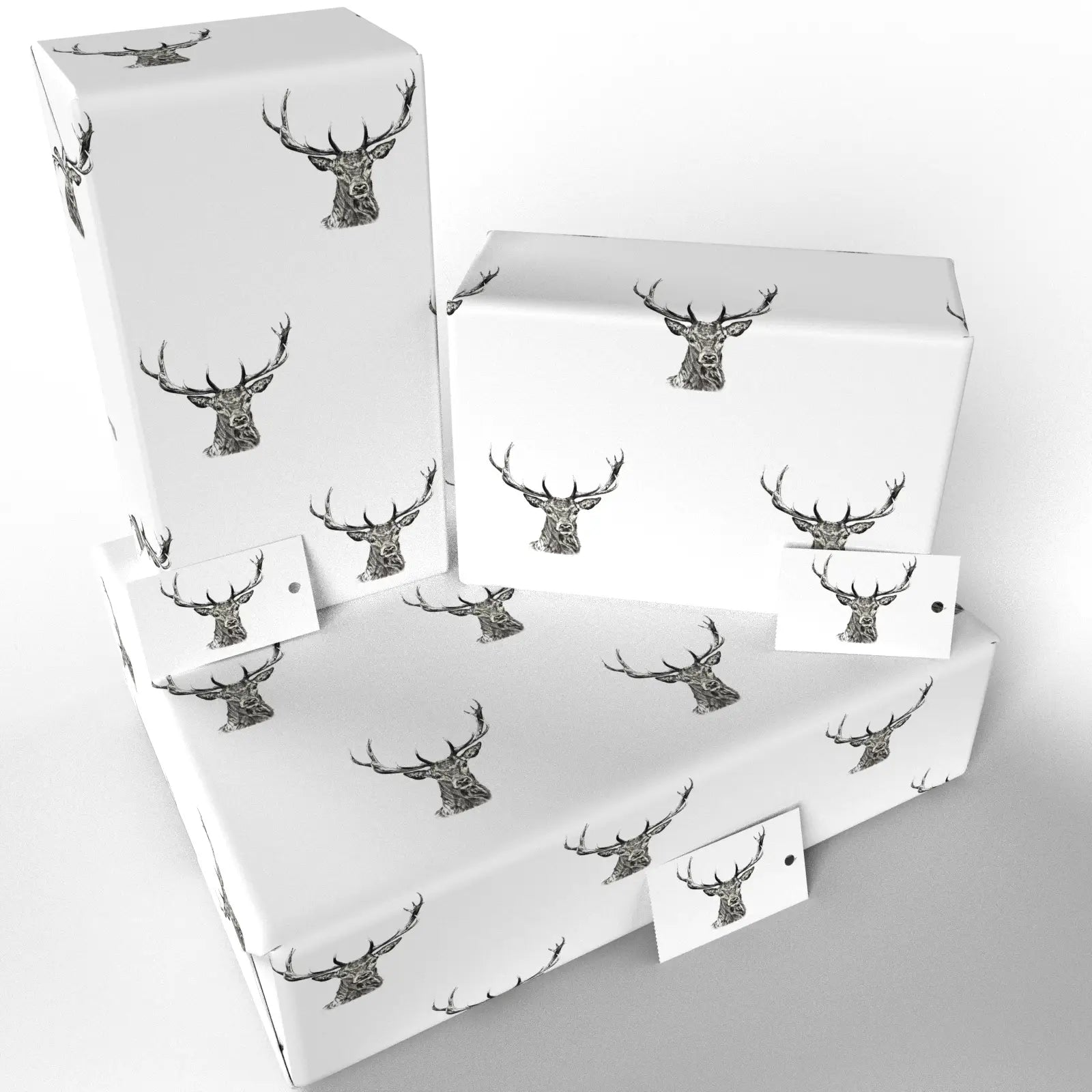 Black & White Stags Wrapping Paper Sheet