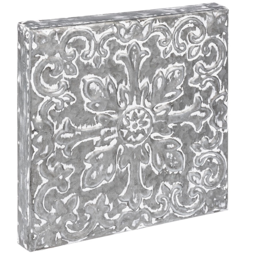 Small Whitewash Embossed Medallion Tile Wall Decor | Putti Fine Furnishings Canada