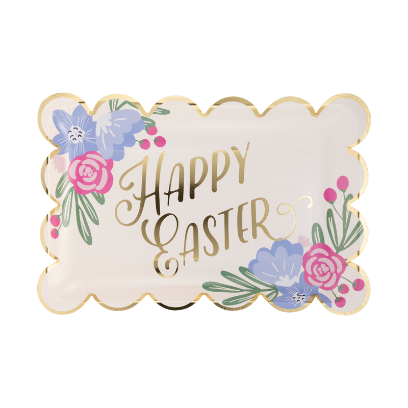 Happy Easter Scallop Rectangular Paper Plates | Putti Easter Celebrations