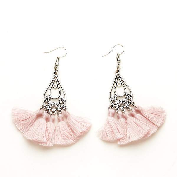 Tear Drop Tassel Earrings - Blush Pink | Putti Fine Fashions