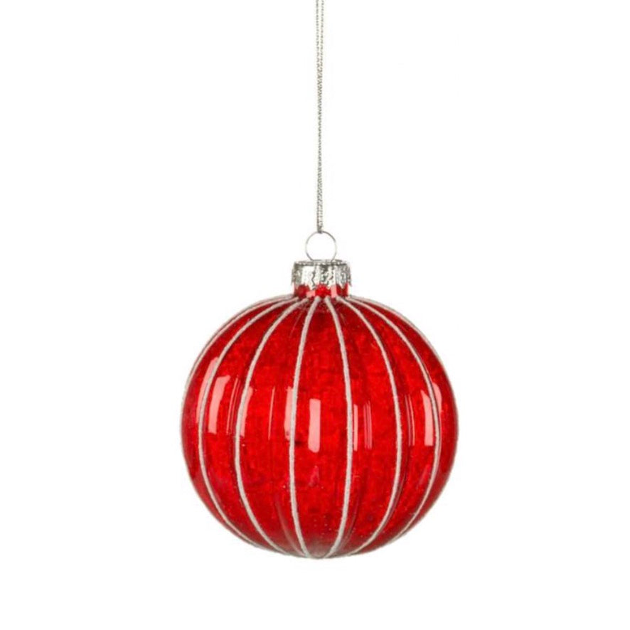 Red and White Ribbed Glass Ball Ornament Putti Christmas Decorations