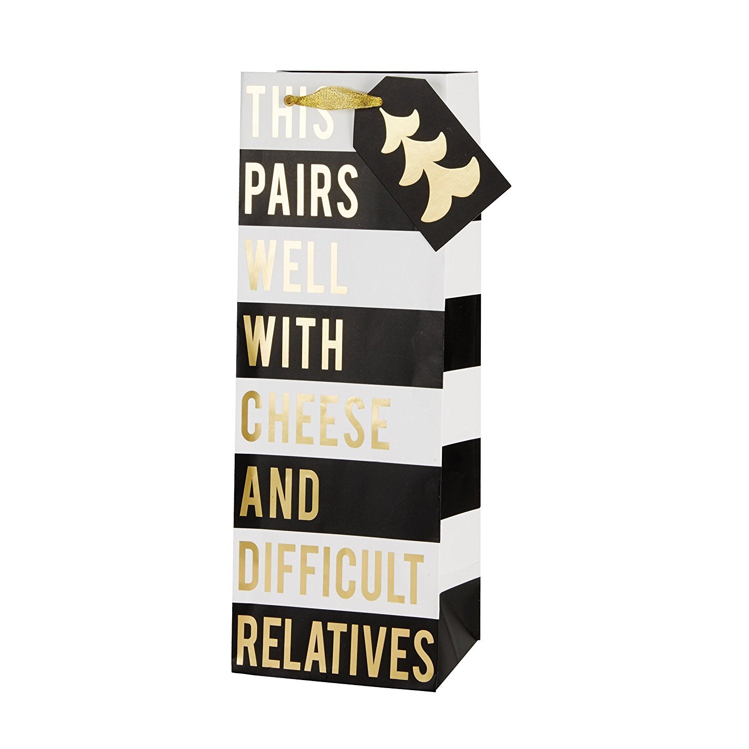 Embellished Bottle Gift Bag - "This pairs with cheese and difficult relatives", CRG-CR Gibson, Putti Fine Furnishings