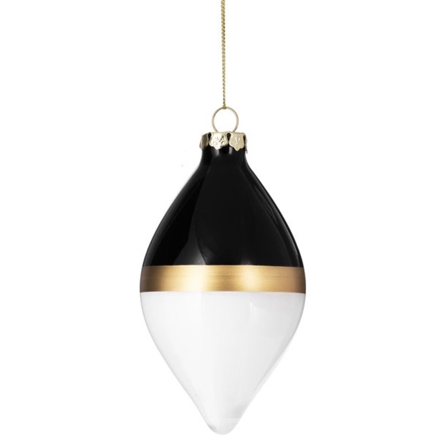 Black and White Glass Ornamentwith Gold Band | Putti Christmas Decorations 