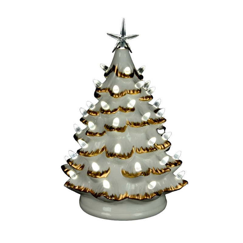 Retro Style White with Gold Ceramic Christmas Tree with LED Lights