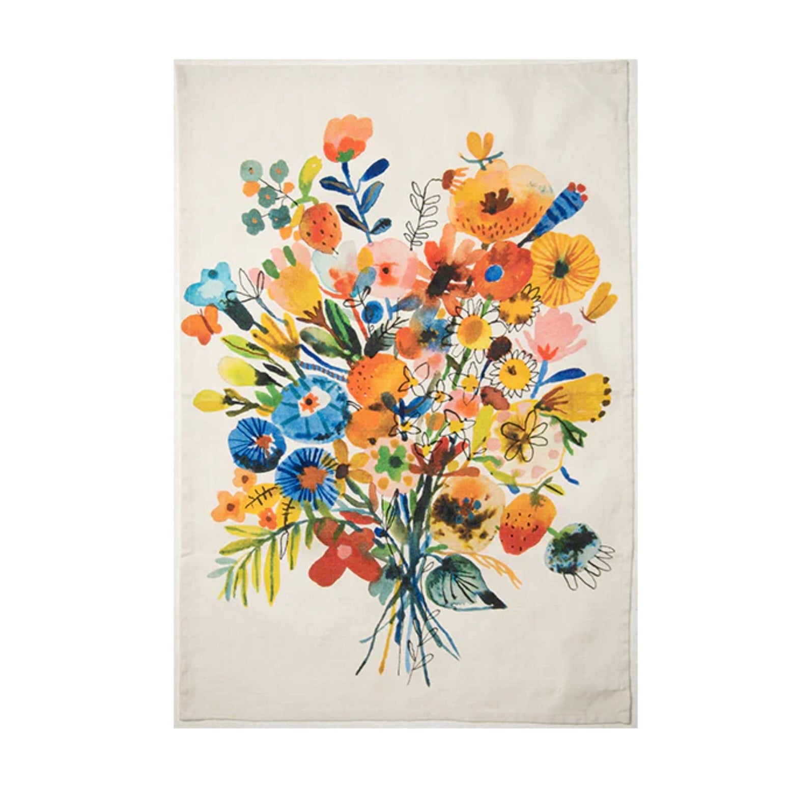 Bon Artis Cotton Tea Towel - Blue Orange Bouquet