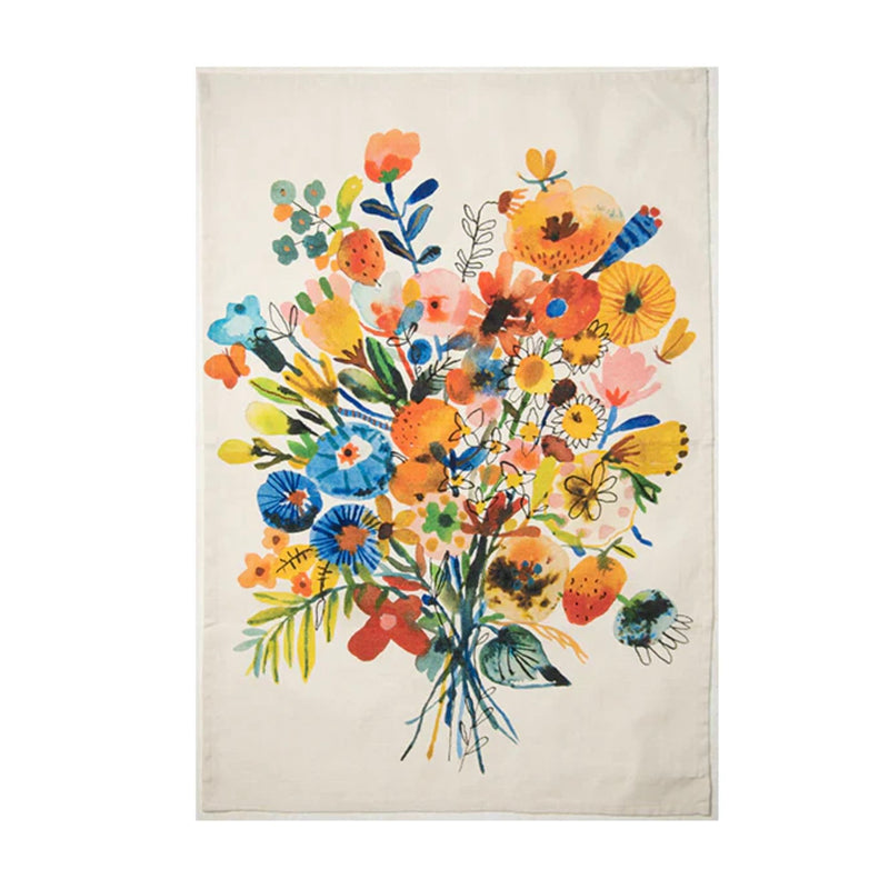 Bon Artis Cotton Tea Towel - Blue Orange Bouquet