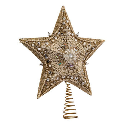 Kurt Adler Gold and Platinum Beaded Star Tree Toper | Putti Christmas