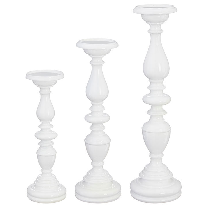 White Laquer Pillar Candle Holders | Putti Fine Furnishings 