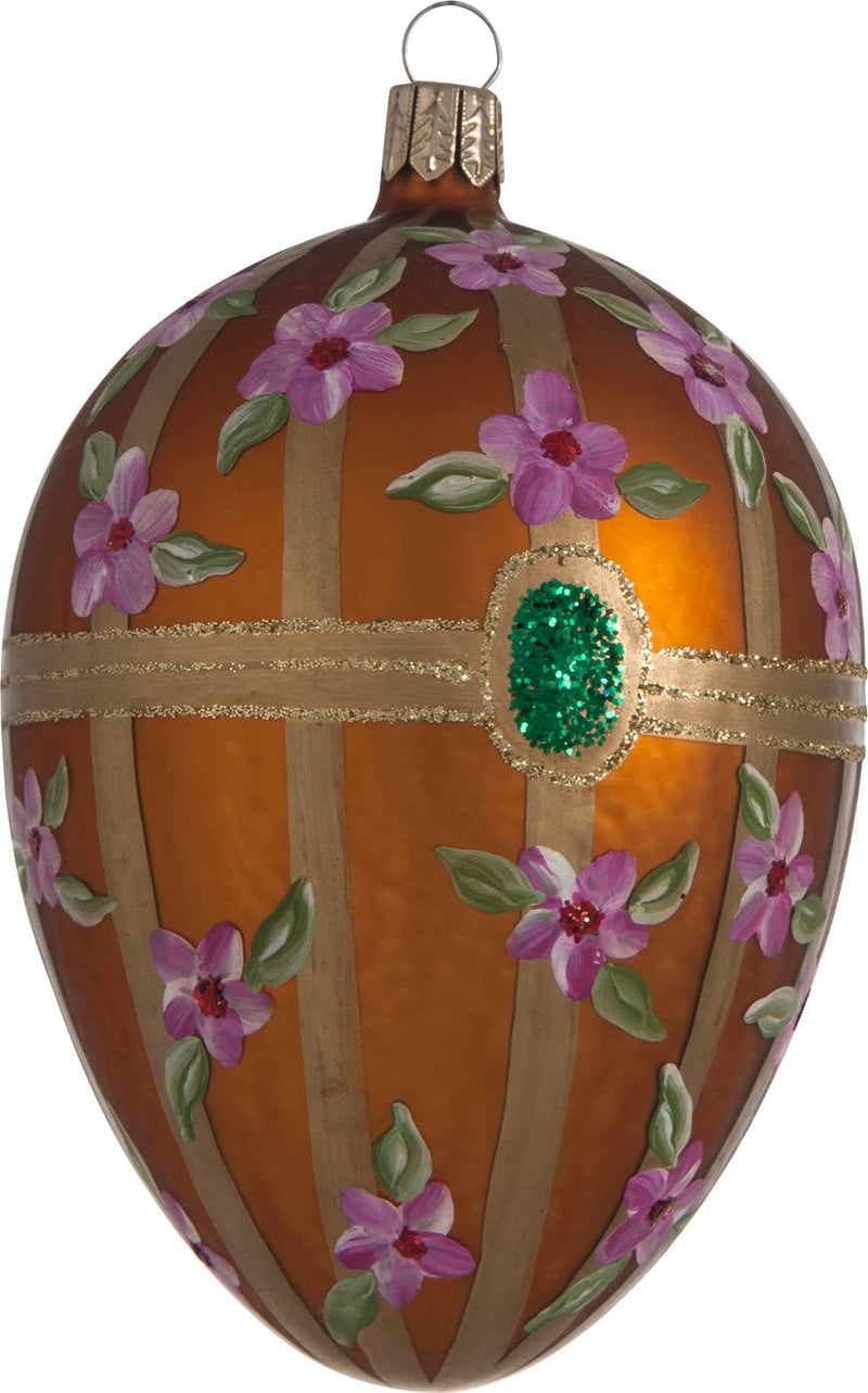 Bronze Floral European Glass Egg Ornament